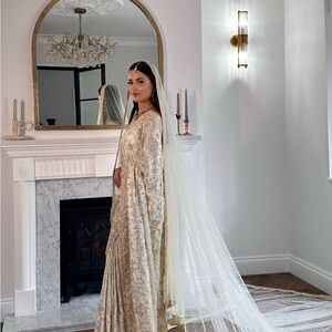 Art of Liza Ivory Bridal Sari with Veil & Readymade blouse